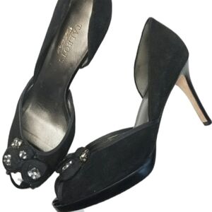 TALBOTS Suede Peep Toe Heel w/ Rhinestone Toe!